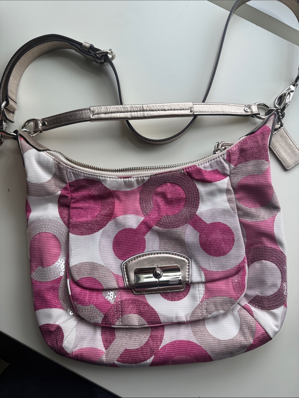 Coach Vintage Pink Patterned Shoulder Bag - Women's Crossbody